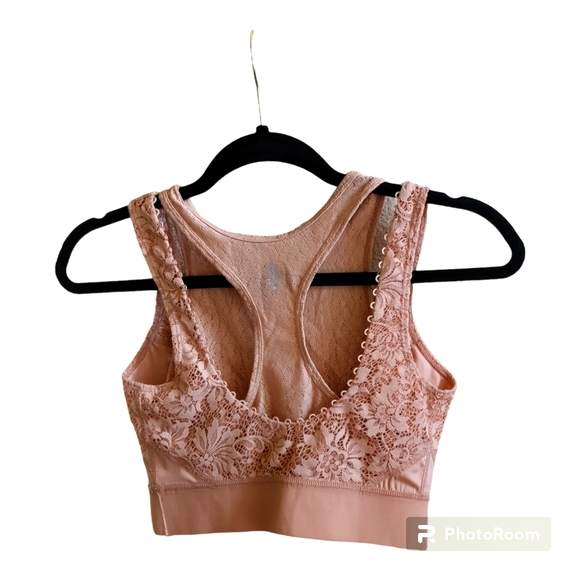 Free People Double Layer Lace Wireless Sport Bralette Nude W/Peachy Tone Size XS - Picture 4 of 12